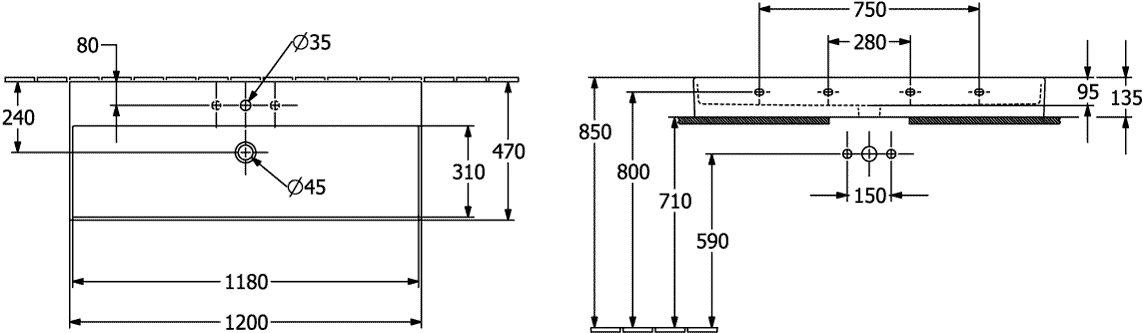Villeroy & Boch Wandwaschtisch aus TitanCeram geschliffen „Memento 2.0“ 1200 × 470 × 150 mm, mit Hahnlochbohrung, Hahnlochposition mittig in Weiß Alpin Villeroy & Boch Wandwaschtisch aus TitanCeram geschliffen „Memento 2.0“ 1200 × 470 × 150 mm, mit Hahnlochbohrung, Hahnlochposition mittig in Weiß Alpin