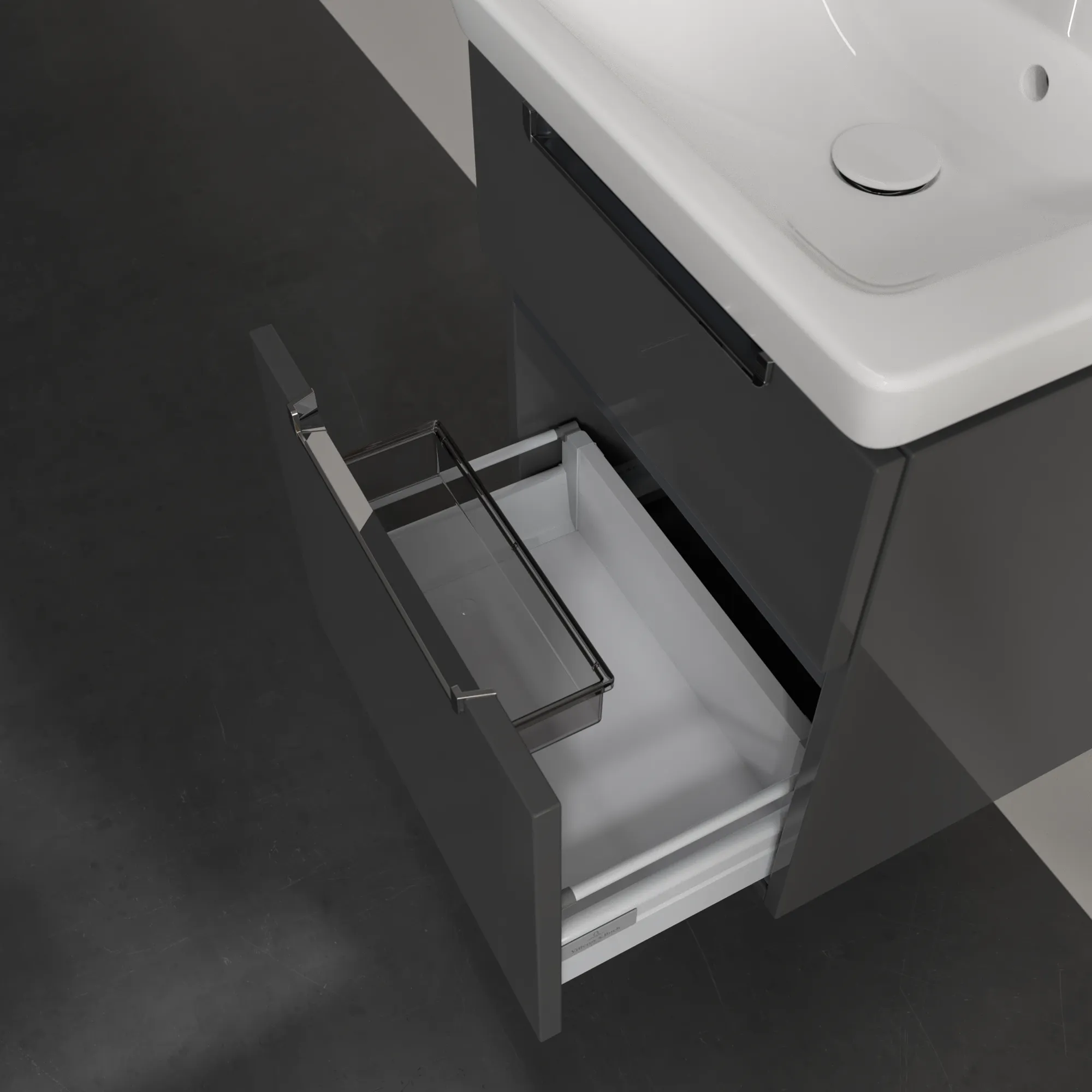 Villeroy & Boch Waschtischunterschrank „Subway 2.0“ 485 × 590 × 379 mm Glossy Grey, für Becken mittig, ohne Beleuchtung Villeroy & Boch Waschtischunterschrank „Subway 2.0“ 485 × 590 × 379 mm Glossy Grey, für Becken mittig, ohne Beleuchtung