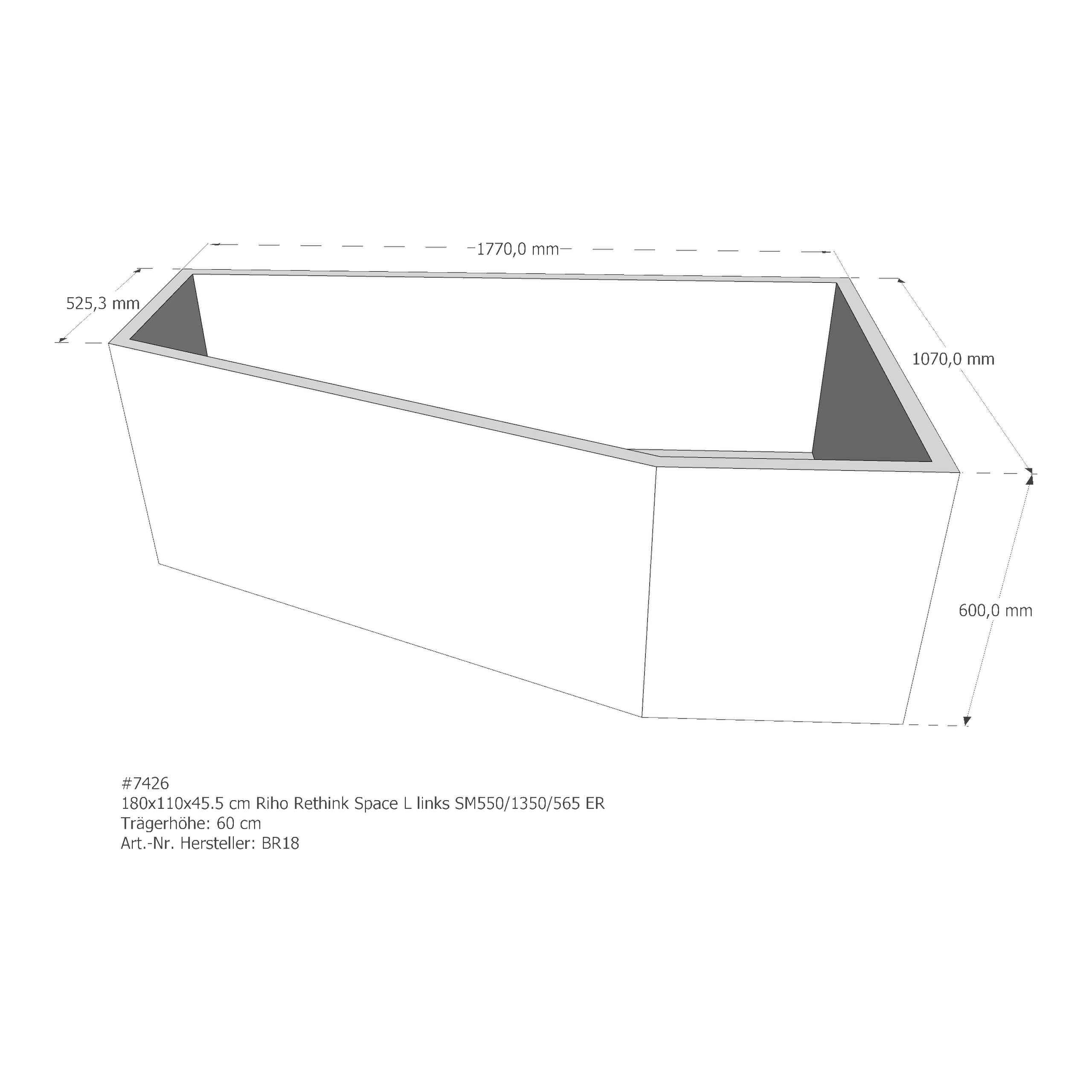 Badewannenträger für Riho Rethink Space L links links 180 × 110 × 45,5 cm Badewannenträger für Riho Rethink Space L links links 180 × 110 × 45,5 cm
