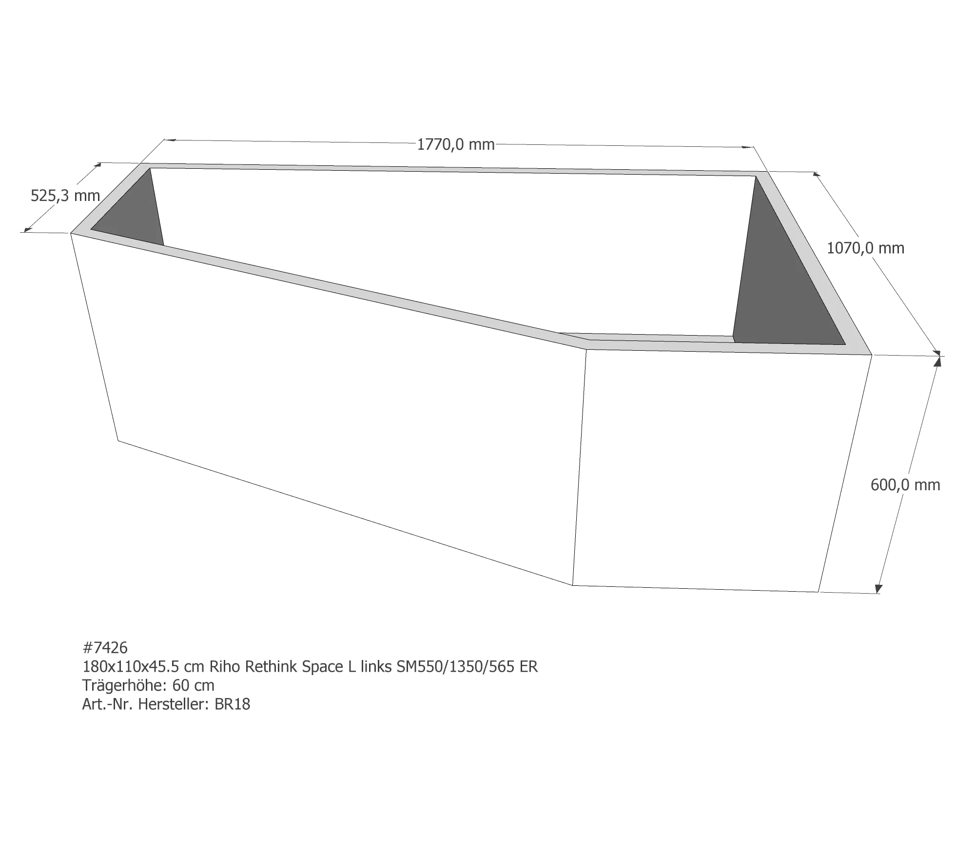Badewannenträger für Riho Rethink Space L links links 180 × 110 × 45,5 cm Badewannenträger für Riho Rethink Space L links links 180 × 110 × 45,5 cm