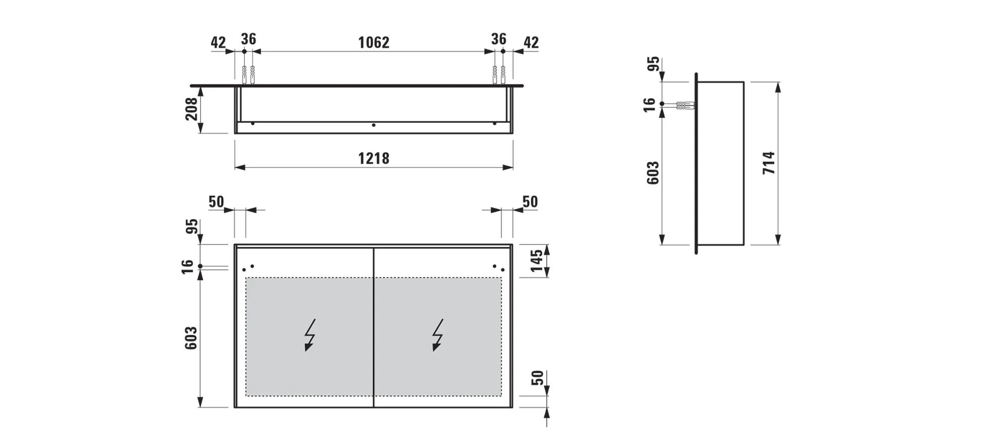 Spiegelschrank LANI LED-Beleuchtung horizontal mit Steckdose 715x1220x210 2 Türen 2 Glasfachböden weiß matt