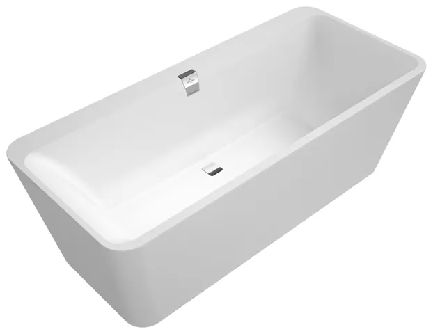 Villeroy & Boch Badewanne „Squaro Edge 12“ oval 180 × 80 cm, Mittelablauf in Stone White