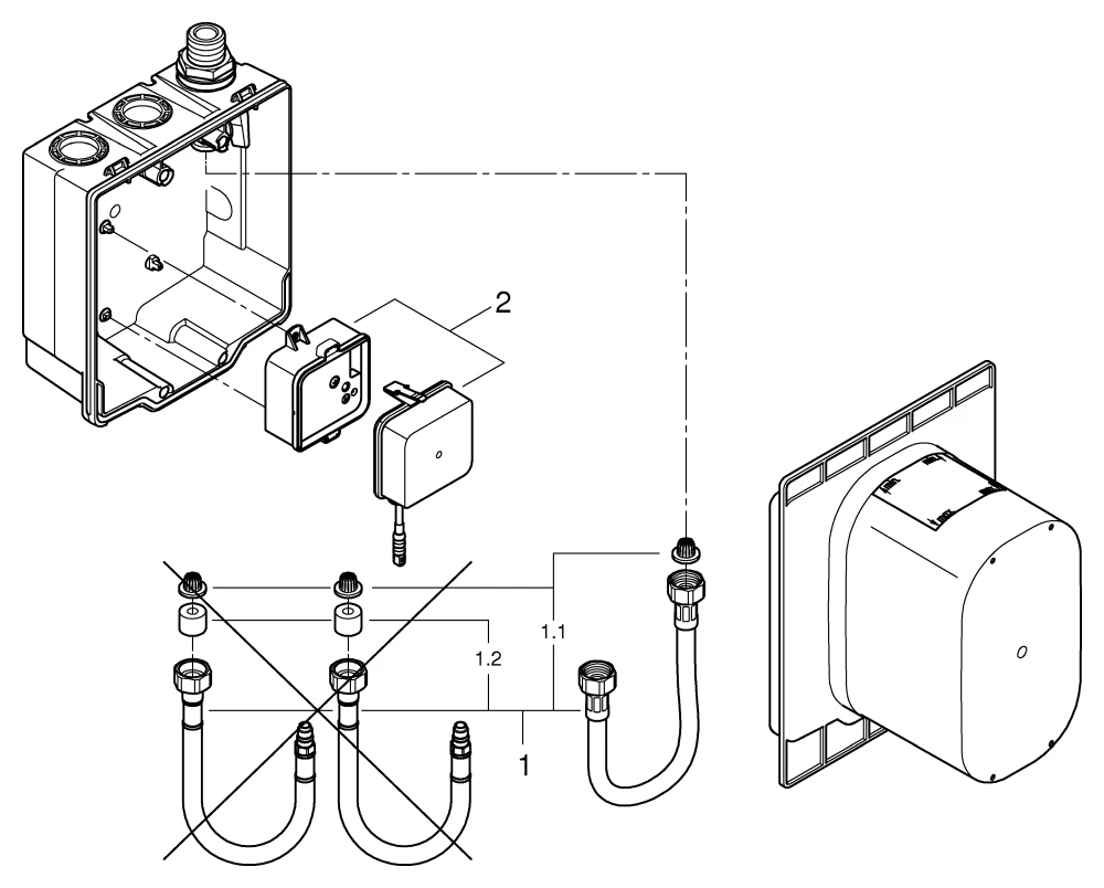 Unterputz-Einbaukasten Euroeco CE 36337_1, ohne Mischung, für IR-Fertigmontagesets, mit Dichtmanschette, für normgerechte Wanddurchführung bei Wassereinwirkung nach DIN 18534:2017