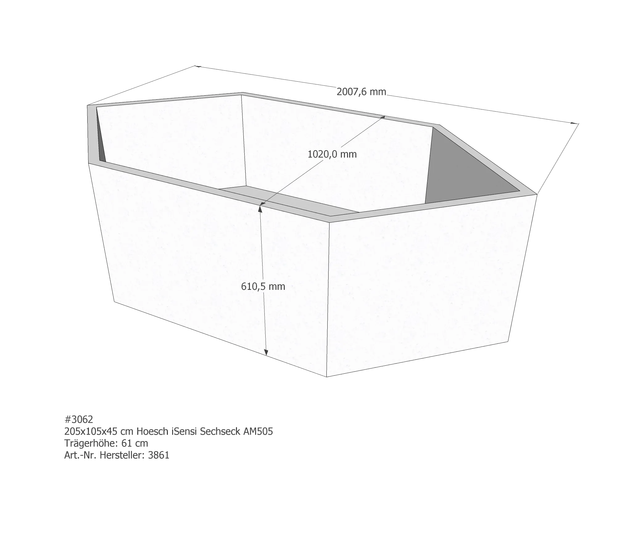 Badewannenträger für Hoesch iSensi 205 × 105 × 45 cm