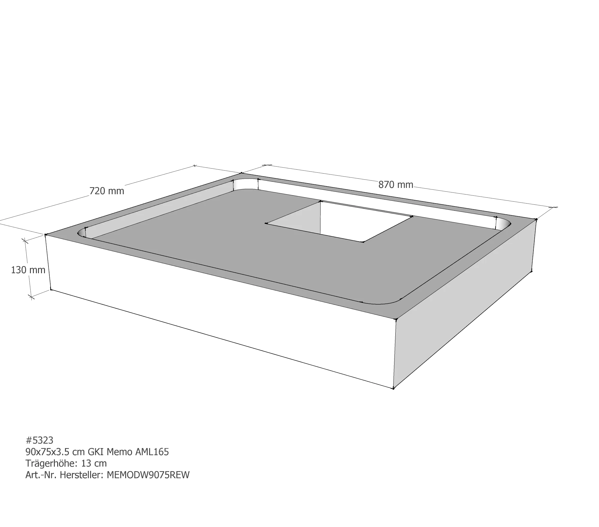 Duschwannenträger für GKI Memo 90 × 75 × 3,5 cm