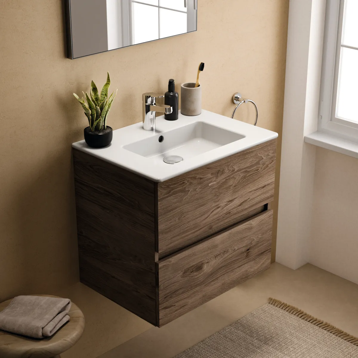 Ideal Standard Waschtischunterschrank „Eurovit+“ 60 × 55 × 44 cm Nussbaum geflammt