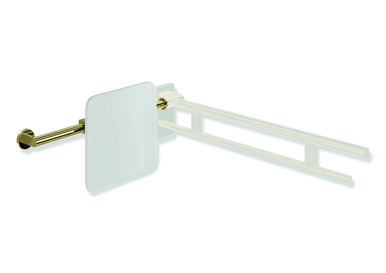 HEWI Rückensstütze System 900, PVD-beschichtet, weißer Kunststoff, Achsmaß verstellbar 616-716 mm, Tiefe 150 mm, Gold glänzend