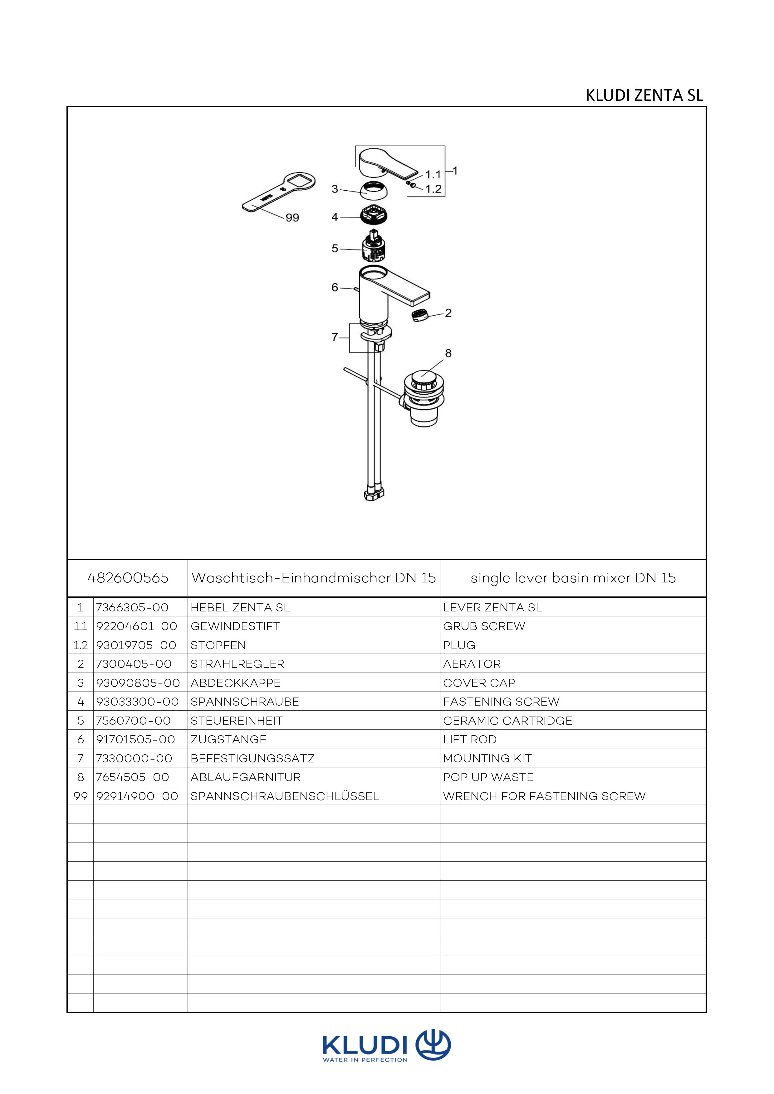 Kludi ZENTA SL Waschtisch-EHM 75mm Ablaufgarnitur chrom Kludi ZENTA SL Waschtisch-EHM 75mm Ablaufgarnitur chrom