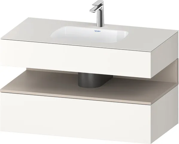 Einbauwaschtisch mit Konsolenwaschtischunterbau „Qatego“ 100 × 55 × 60 cm, mit Beleuchtung