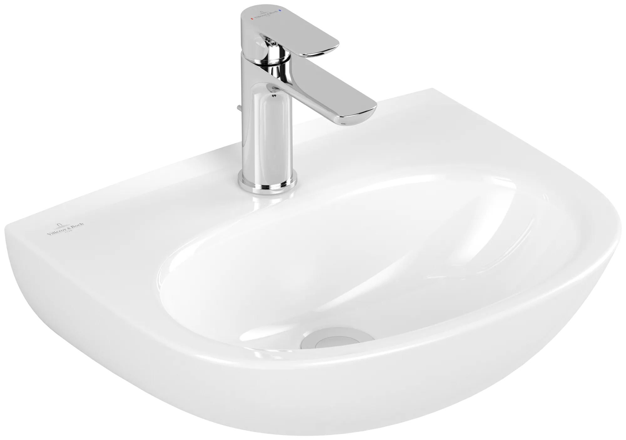 Villeroy & Boch Handwaschbecken „O.novo“ 450 × 360 × 160 mm, für Becken mittig, Hahnlochposition mittig in Weiß Alpin