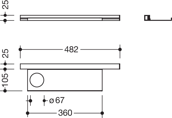 HEWI Ablage in 48,2 × 2,5 × 10,2 cm