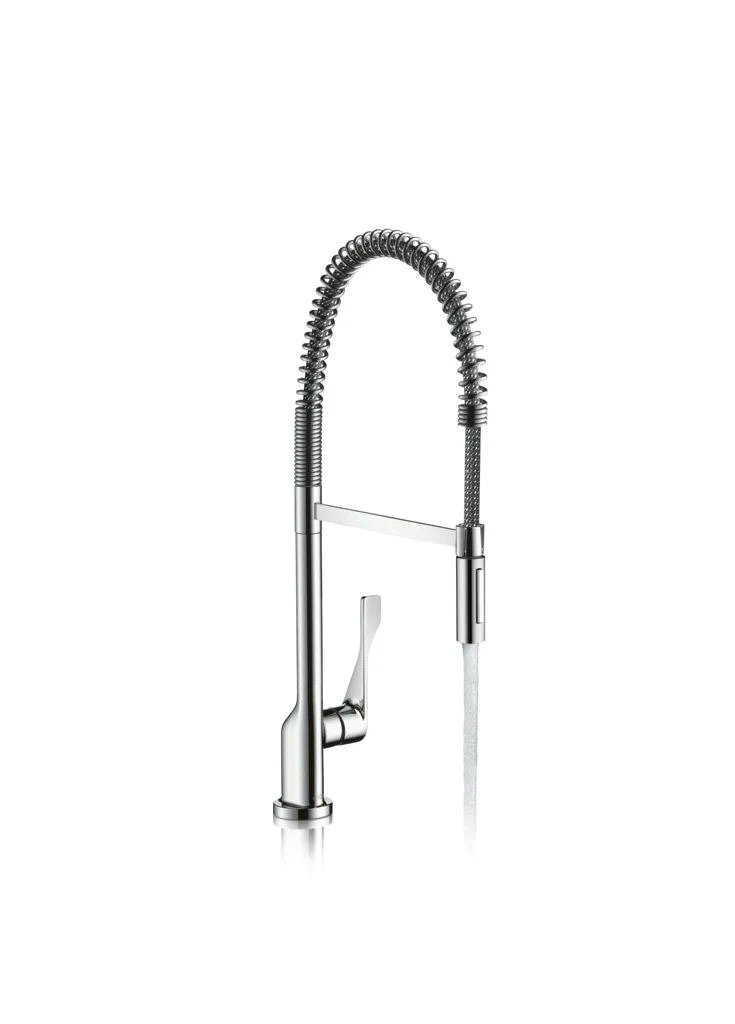 Hansgrohe AXOR Citterio Einhebel-Küchenmischer 230 Semi-Pro BB, Brushed Brass, 9 l/min, 360° Schwenkbereich, Laminarstrahl und Brausestrahl, arretierbar, Keramikmischsystem, einstellbare Temperaturbegrenzung, Rückflussverhinderer integriert, für Durchlau