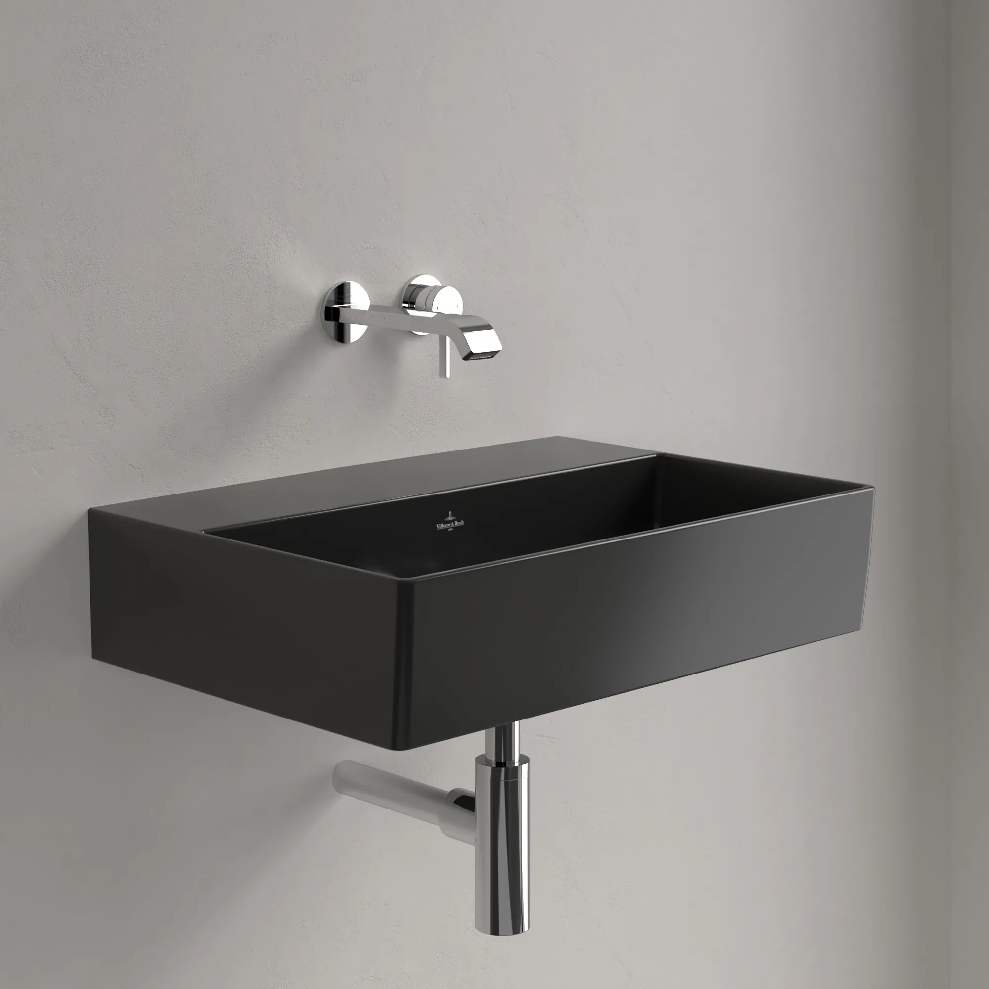 Villeroy & Boch Memento 2.0 Wandwaschbecken Pure Black CeramicPlus, 600x420x135 mm, TitanCeram, matt, für Wandauslaufarmatur