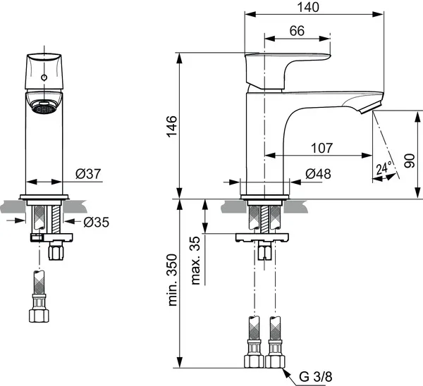 Einhand-Waschtischarmatur „ConnectAir“ Ausladung 107 mm in Chrom