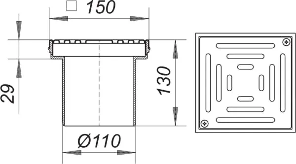 Boden-/Ferneinlauf KEN 11, 150 x 150 mm