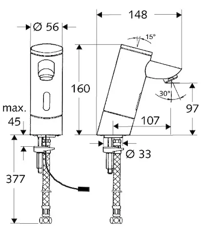 Waschtisch-Armatur PURIS E, Elektronisch, HD-K - Hochdruck Kaltwasser / vorgemischtes Wasser, Infrarot, G 3/8 IG, chrom Waschtisch-Armatur PURIS E, Elektronisch, HD-K - Hochdruck Kaltwasser / vorgemischtes Wasser, Infrarot, G 3/8 IG, chrom