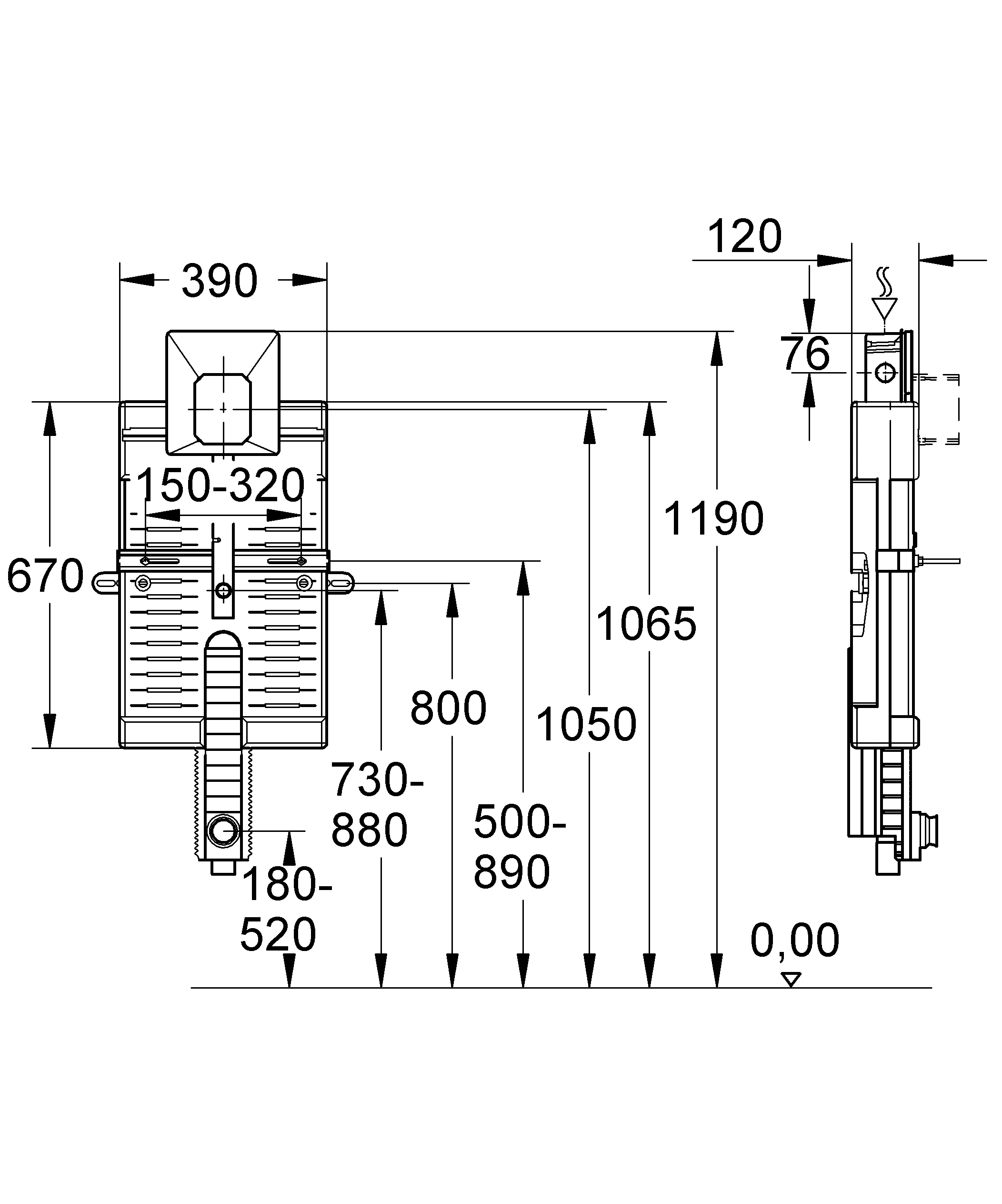 Urinal-Element Uniset 38785, schalldämmendes EPS-Modul zum Ummauern, mit Infrarot-Elektronik und Rapido U, für Fertigmontagesets mit Abmessungen 116 x 144 mm