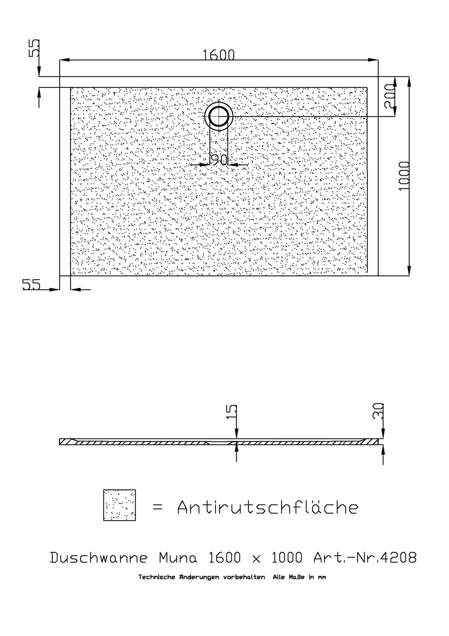 Duschwanne „Muna“ Rechteck 160 × 100 cm in Weiß