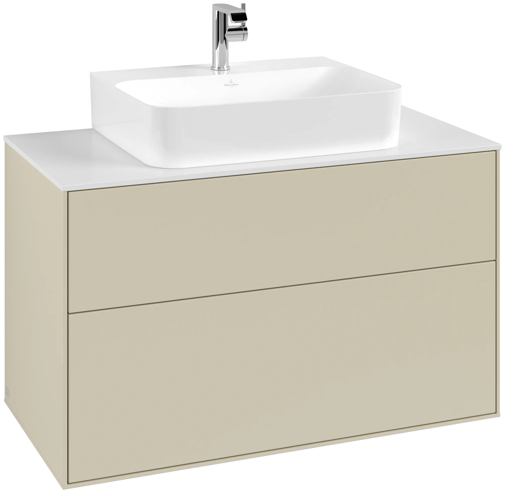 Villeroy & Boch Finion Waschbeckenunterschrank F10, 1000 x 603 x 501 mm, Silk Grey Matt Lacquer / Glass White Matt