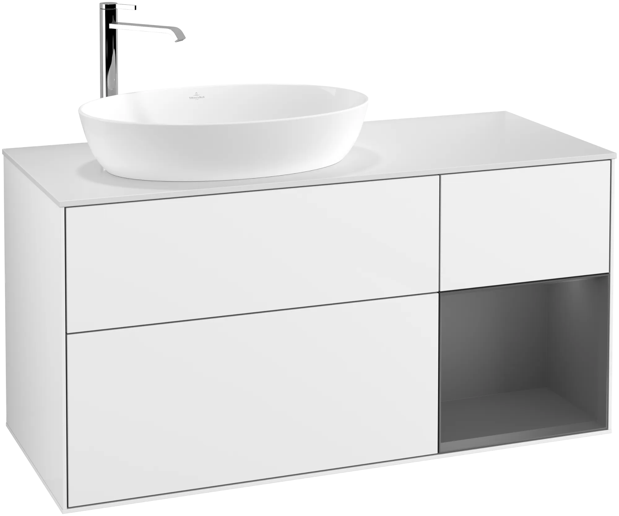 Villeroy & Boch Waschtischunterschrank „Finion“ für Schrankwaschtisch 1200 × 603 × 501 mm Glossy White Lacquer, für Becken links, mit Hahnlochbohrung Villeroy & Boch Waschtischunterschrank „Finion“ für Schrankwaschtisch 1200 × 603 × 501 mm Glossy White Lacquer, für Becken links, mit Hahnlochbohrung