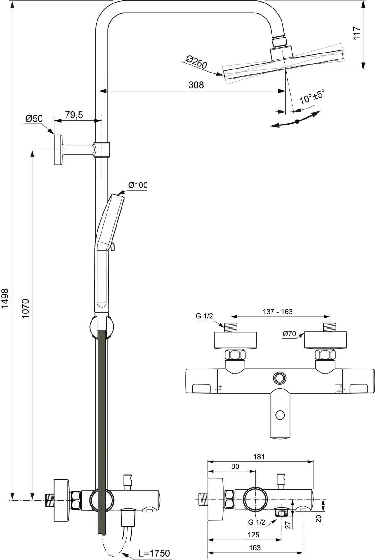 Ideal Standard Duschsystem „CerathermT25N“ Ideal Standard Duschsystem „CerathermT25N“
