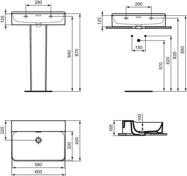 Waschbecken „Conca“ 60 × 45 × 16,5 cm in Weiß