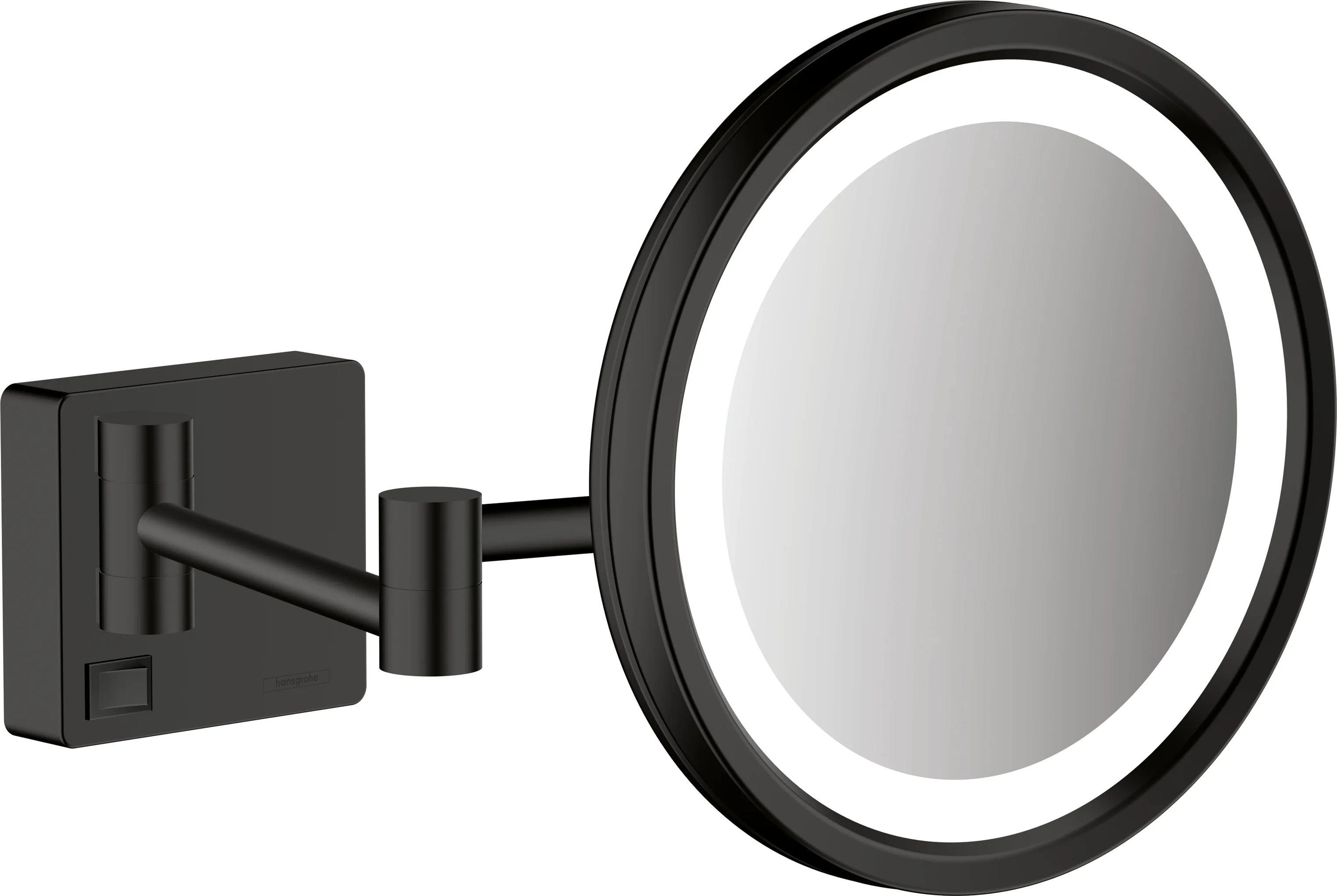 Hansgrohe AddStoris Rasierspiegel mattschwarz mit LED-Licht, 3-fach Vergrößerung, schwenkbar und neigbar