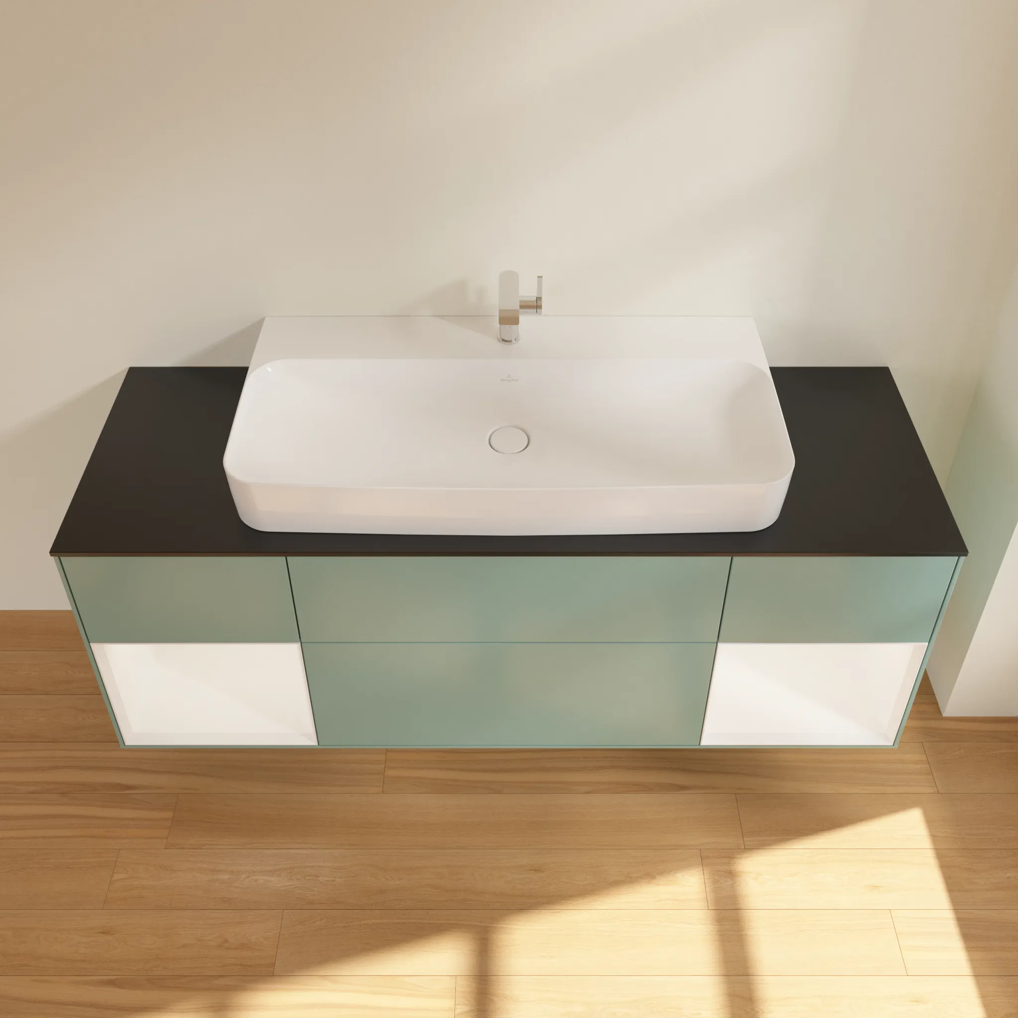 Villeroy & Boch Waschtischunterschrank „Finion“ für Schrankwaschtisch 1600 × 603 × 501 mm Olive Matt Lacquer, für Becken mittig