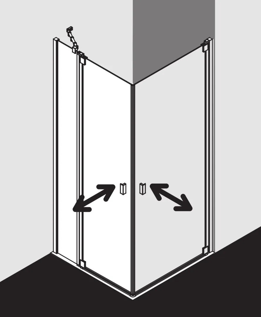 Kermi Duschtür Eckeinstieg 2-teilig Pendeltüren mit Festfeldern Halbteil rechts „RAYA“ Glas Klar, Profile Silber Mattglanz, BV: 720 - 750 mm GAK: 705 - 735 mm WE: 730 - 760 mm H: 1850 mm