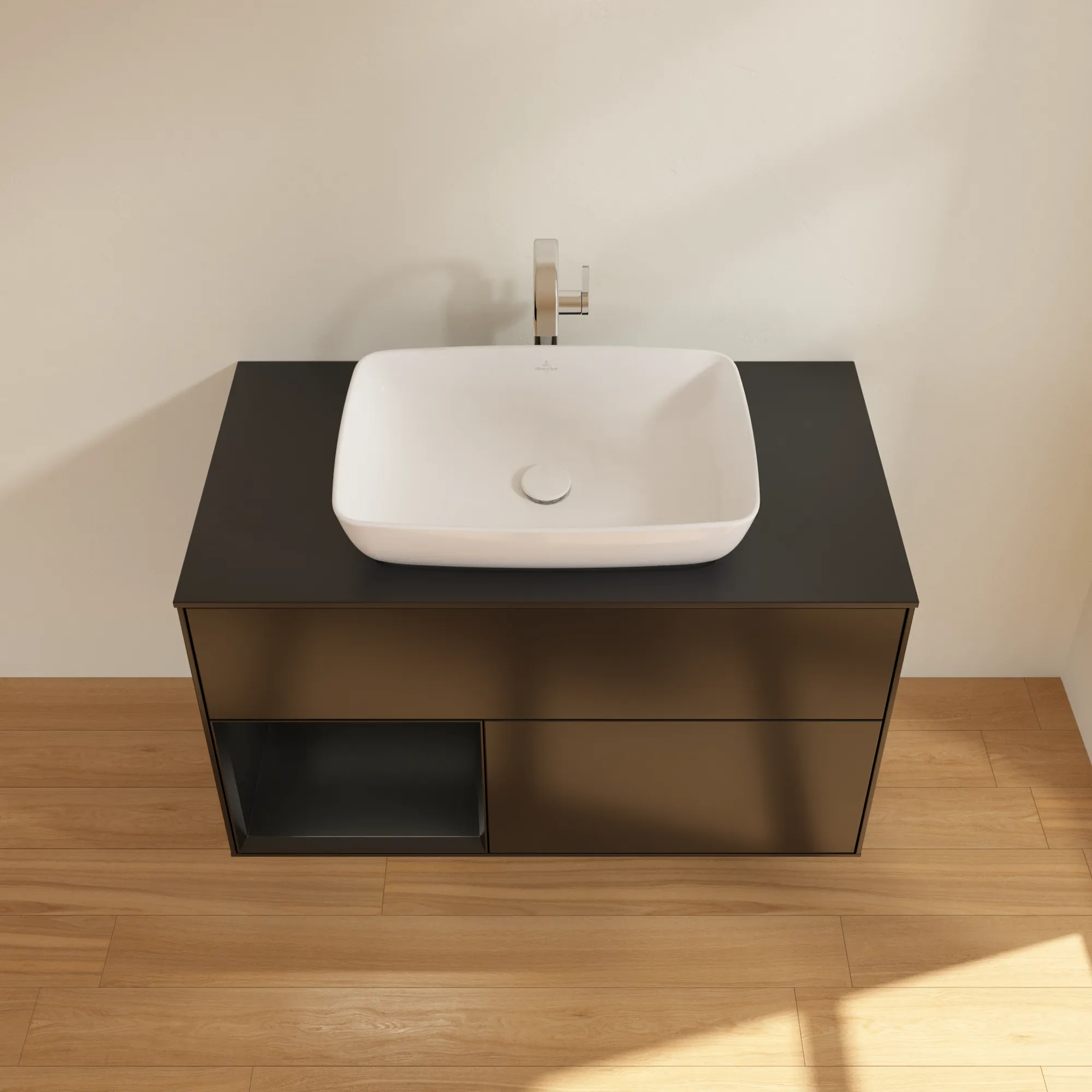 Villeroy & Boch Waschtischunterschrank „Finion“ für Schrankwaschtisch 1000 × 603 × 501 mm Black Matt Lacquer, für Becken mittig