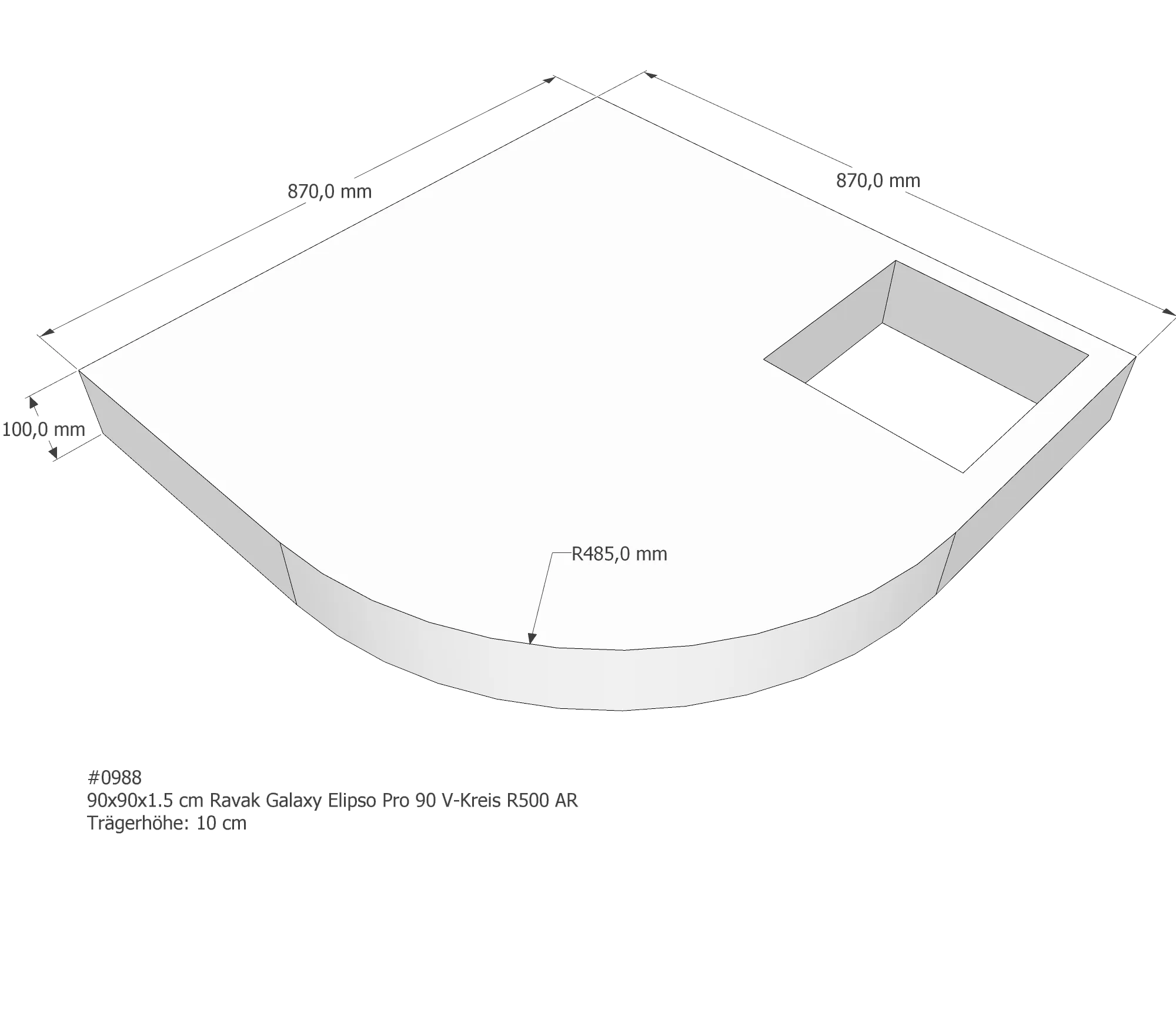 Duschwannenträger für Ravak Galaxy Ellipso Pro 90 × 90 × 1,5 cm