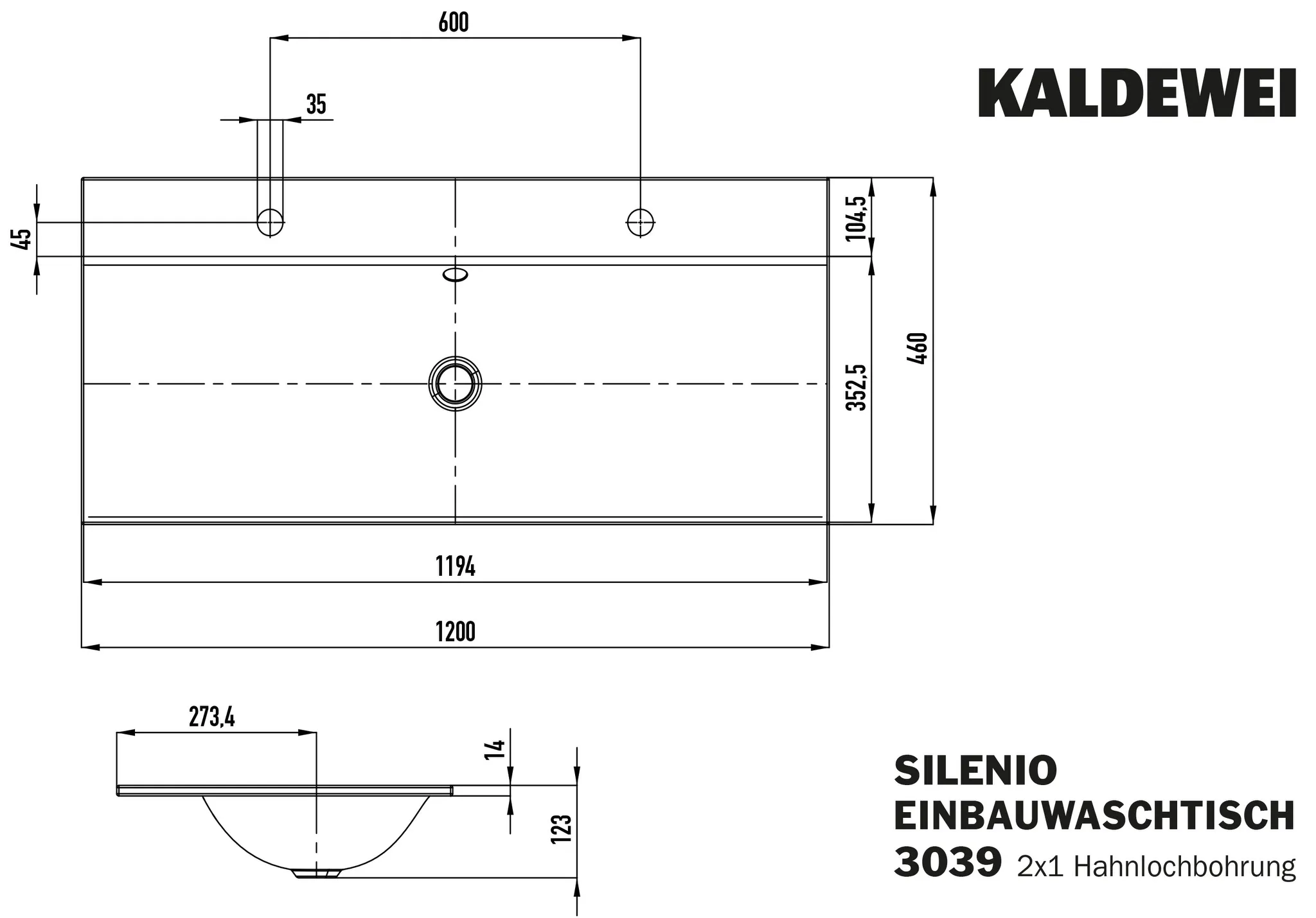 Doppelwaschtisch „Silenio“ 120 × 46 cm, ohne Hahnlochbohrung in warm grey 60, mit Perl-Effekt