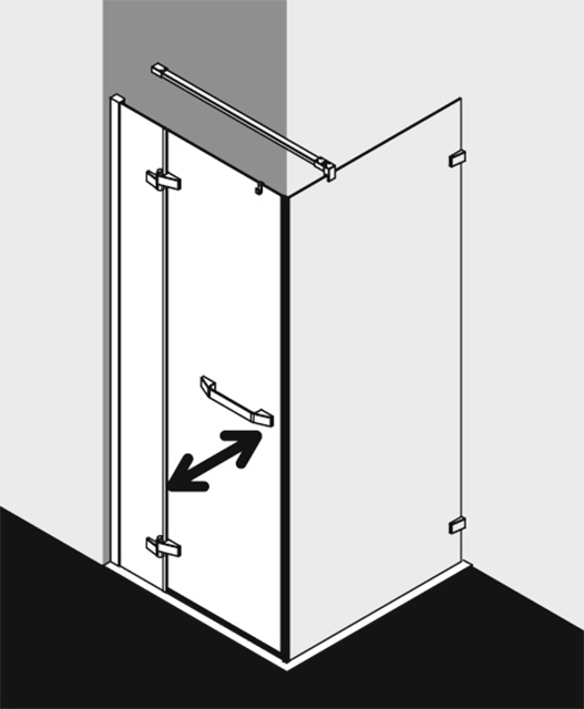 Kermi Duschtür 1-flügelig mit Festfeld mit Wandprofil links für Ecke „TUSCA“ in Glas SR Opaco, BV: 875 - 895 mm GAK: 860 - 880 mm WE: 885 - 905 mm H: 2000 mm