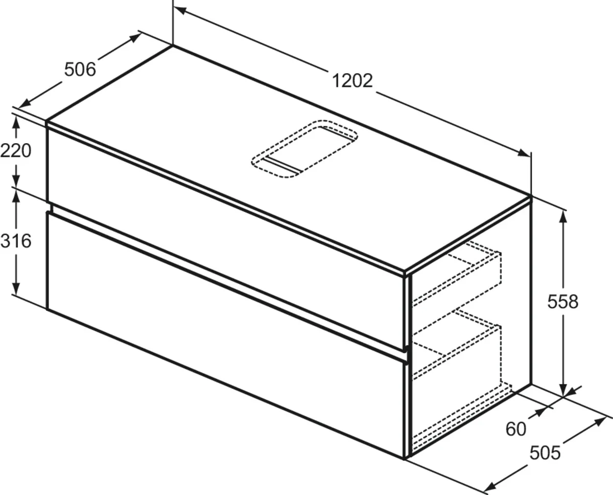 Ideal Standard Waschtischunterschrank Finesse Auschnitt mitte 1202x505x558mm 2 Auszüge Greige matt Ideal Standard Waschtischunterschrank Finesse Auschnitt mitte 1202x505x558mm 2 Auszüge Greige matt