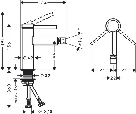Bidetmischer Finoris mit Push-Open Ablaufgarnitur chrom Bidetmischer Finoris mit Push-Open Ablaufgarnitur chrom