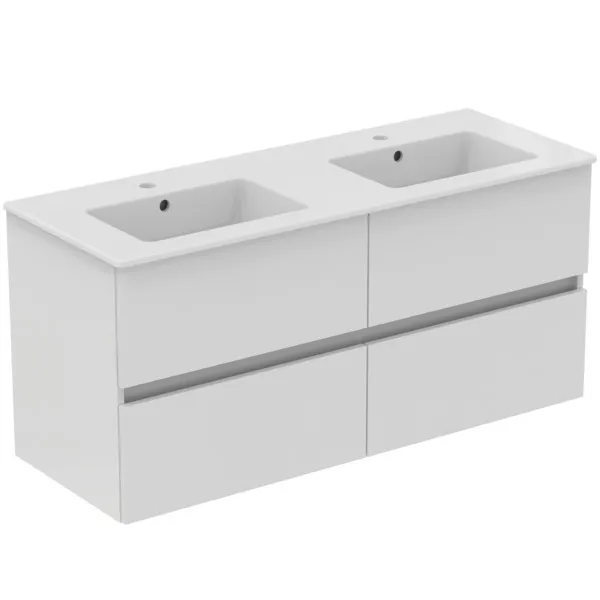 Möbelpaket Eurovit+ mit Waschtisch 121cm Weiß und Unterschrank 120cm 4 Auszüge Hochglanz grau lackiert