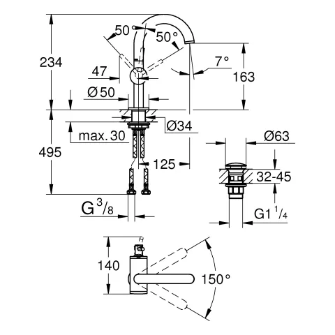 Einhand-Waschtischbatterie Atrio 24363, M-Size, Einlochmontage, schwenkbarer Bogenauslauf, mit Hebelgriff, Push-open Ablaufgarnitur 1 1/4'', chrom Einhand-Waschtischbatterie Atrio 24363, M-Size, Einlochmontage, schwenkbarer Bogenauslauf, mit Hebelgriff, Push-open Ablaufgarnitur 1 1/4'', chrom