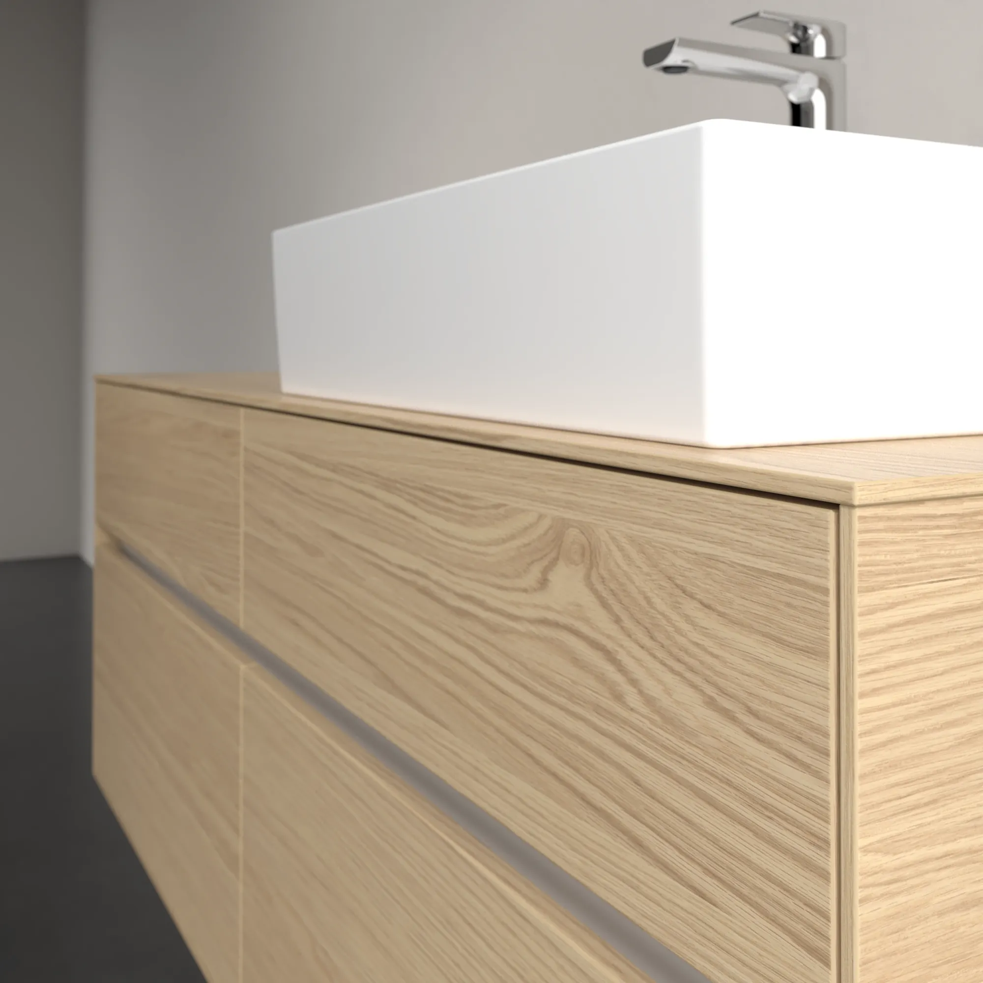 Villeroy & Boch Waschtischunterschrank „Collaro“ 1400 × 548 × 500 mm Nordic Oak, mit Beleuchtung, für Becken rechts Villeroy & Boch Waschtischunterschrank „Collaro“ 1400 × 548 × 500 mm Nordic Oak, mit Beleuchtung, für Becken rechts