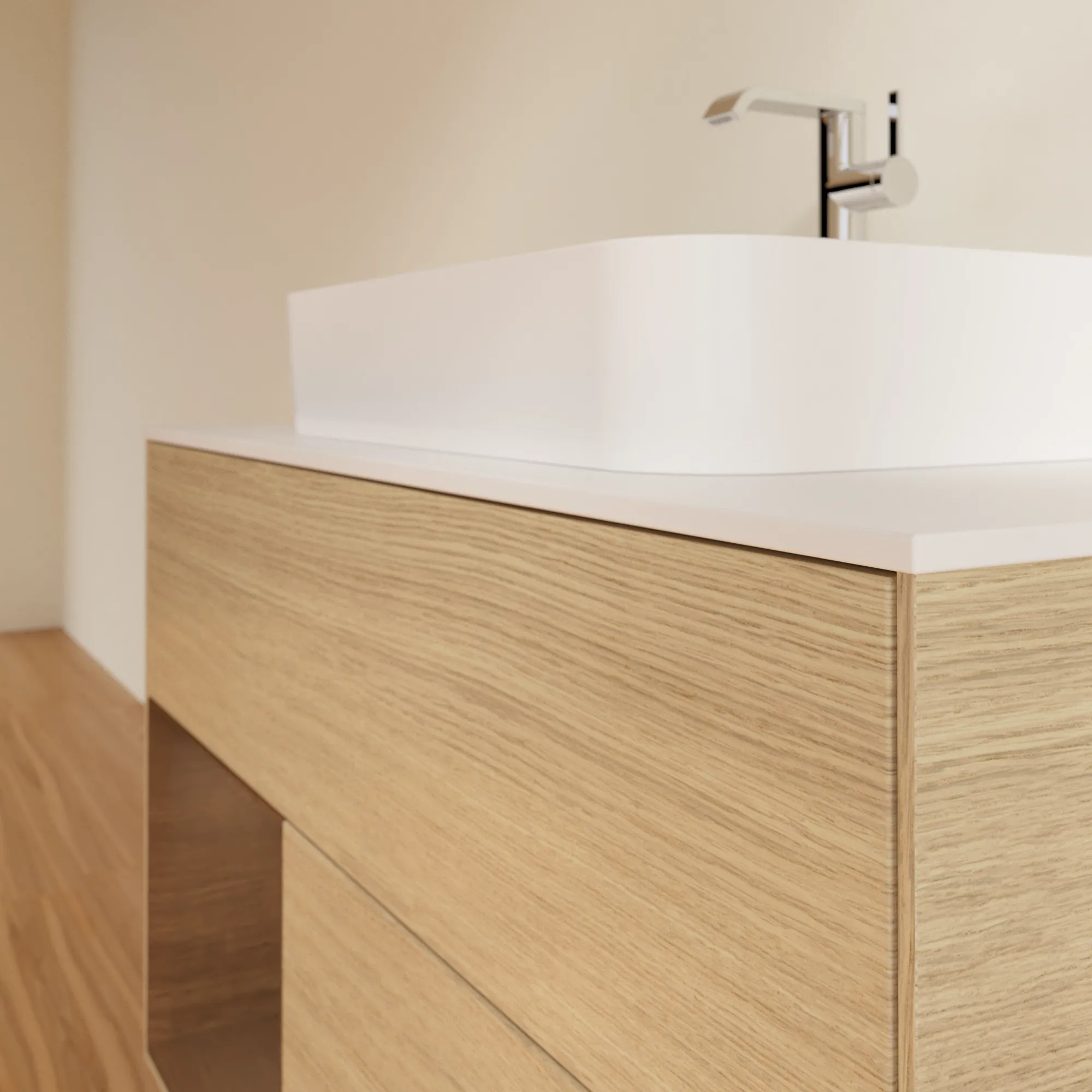Villeroy & Boch Waschtischunterschrank „Finion“ für Schrankwaschtisch 1000 × 603 × 501 mm Oak Veneer, für Becken mittig