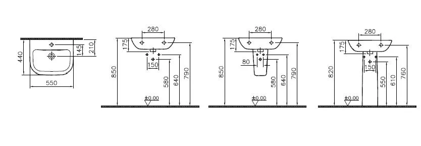 S20 Waschtisch 55 x 44 cm mit Hahnloch mit Überlaufloch Weiß Hochglanz