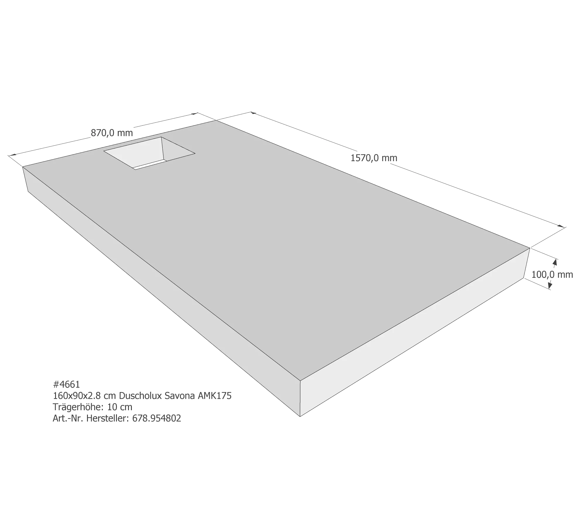 Duschwannenträger passend für Duscholux Savona 160 × 90 × 2,8 cm