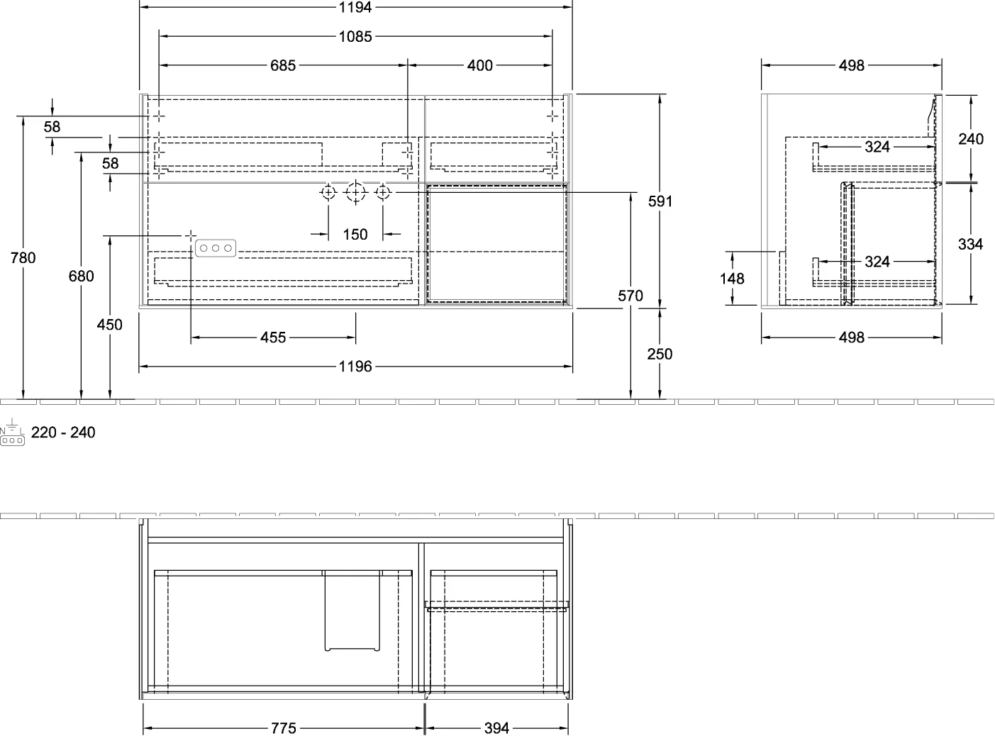 Villeroy & Boch Finion Waschbeckenunterschrank G07 1196x591x498mm