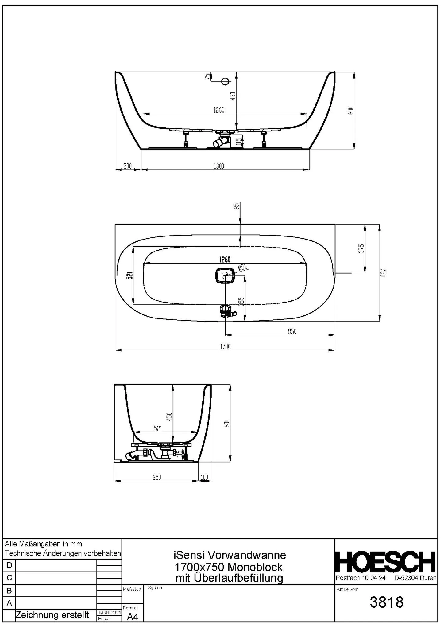 Hoesch Badewanne „iSensi“ Monolith vorwand halbkreis 170 × 75 cm, mit Schürze in Weiß Hoesch Badewanne „iSensi“ Monolith vorwand halbkreis 170 × 75 cm, mit Schürze in Weiß