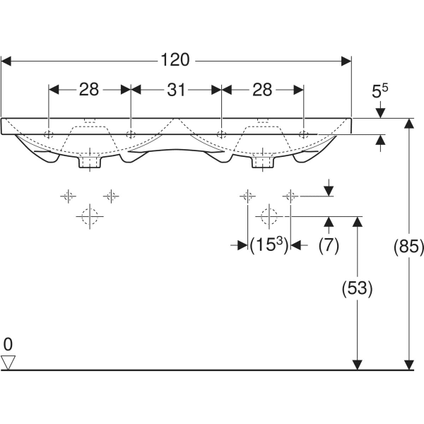 Wandwaschtisch „Acanto“, rechteckig 120 × 48,2 cm in weiß alpin