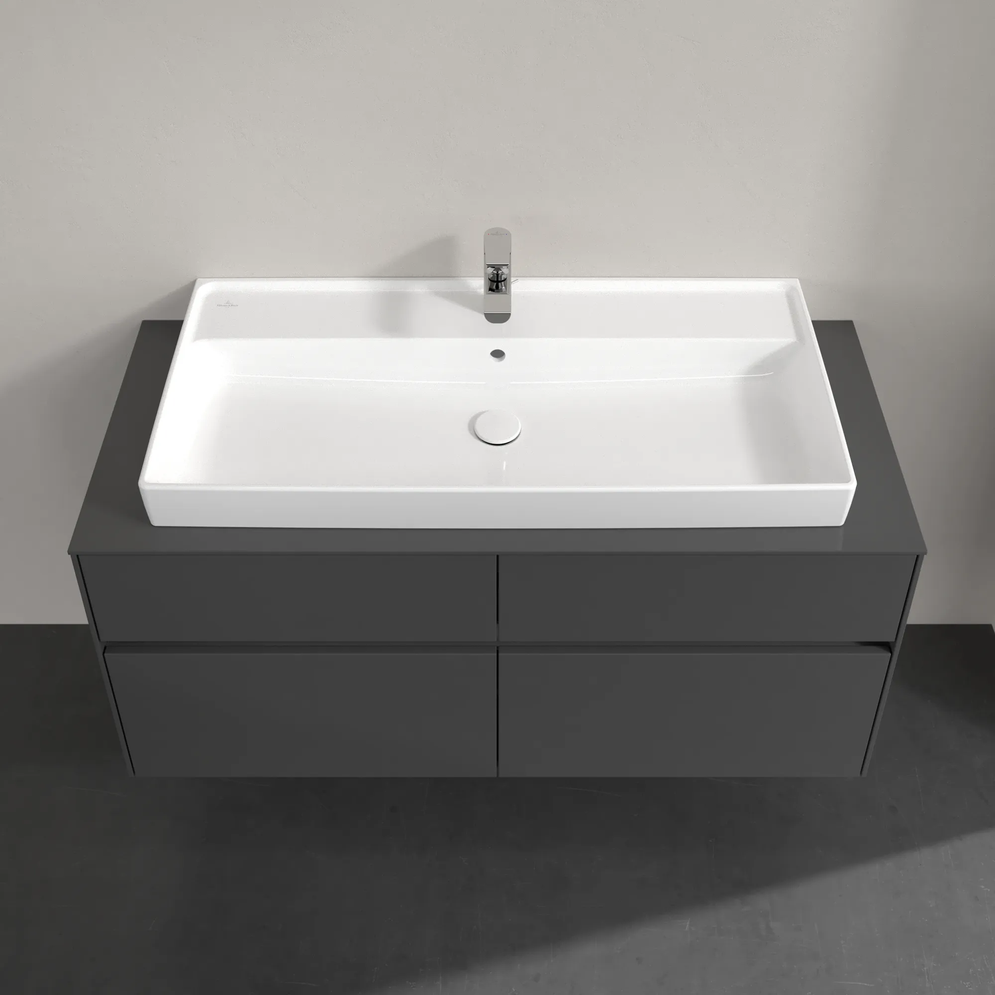 Villeroy & Boch Waschtischunterschrank „Collaro“ 1200 × 548 × 500 mm Glossy Grey, ohne Beleuchtung, für Becken mittig Villeroy & Boch Waschtischunterschrank „Collaro“ 1200 × 548 × 500 mm Glossy Grey, ohne Beleuchtung, für Becken mittig