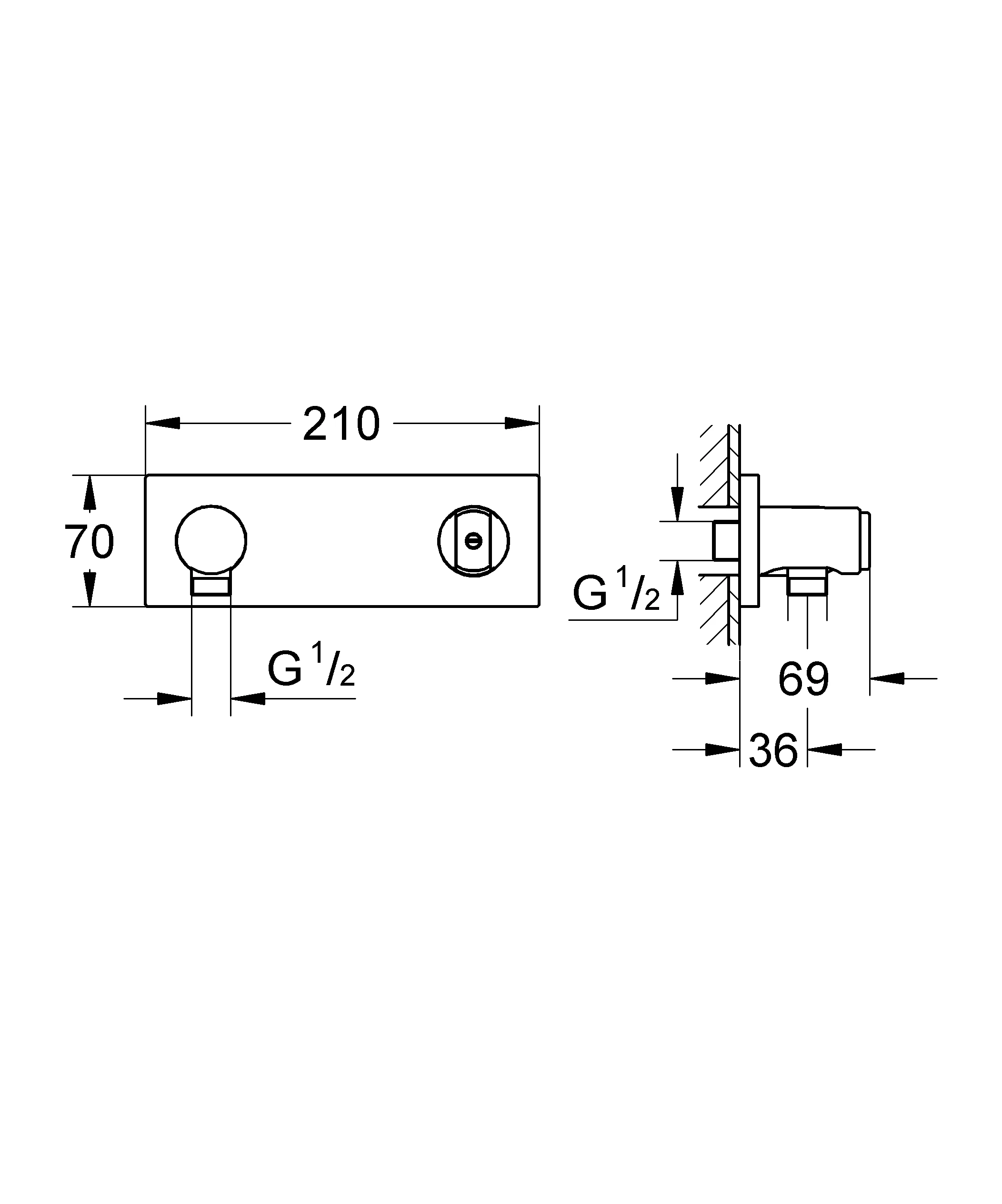 Wandanschlussbogen Grohtherm F 26878, intgrierter Brausehalter, für 35 034 000, ohne Rohbauset, chrom