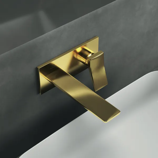 Ideal Standard Conca Wand-Waschtischarmatur Unterputz Bausatz 2, eckige Rosette, Ausladung 180 mm, Brushed Gold Ideal Standard Conca Wand-Waschtischarmatur Unterputz Bausatz 2, eckige Rosette, Ausladung 180 mm, Brushed Gold