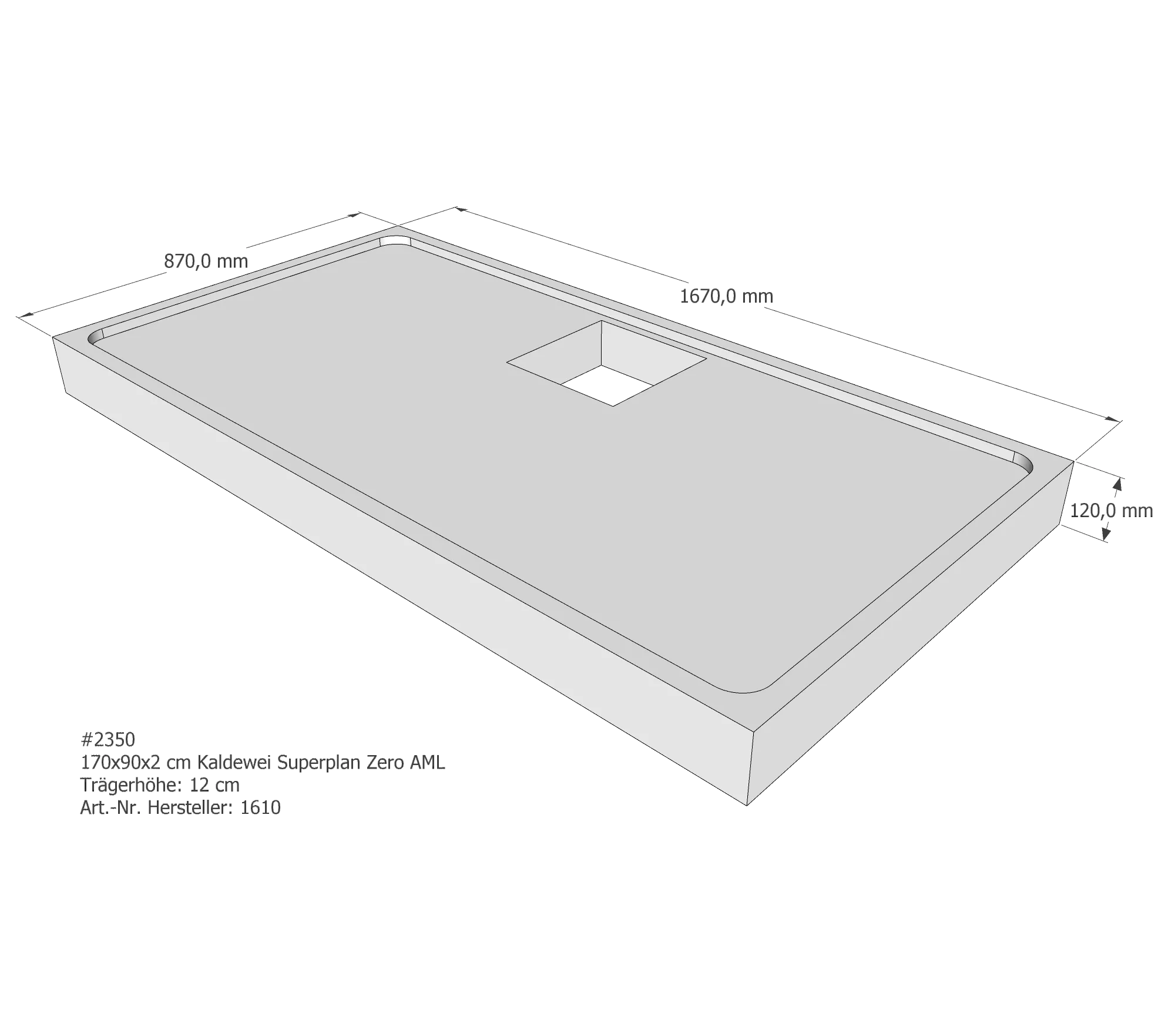 Duschwannenträger für Kaldewei Superplan Zero 170 × 90 × 2 cm Breite: 90 cm / Länge: 170 cm