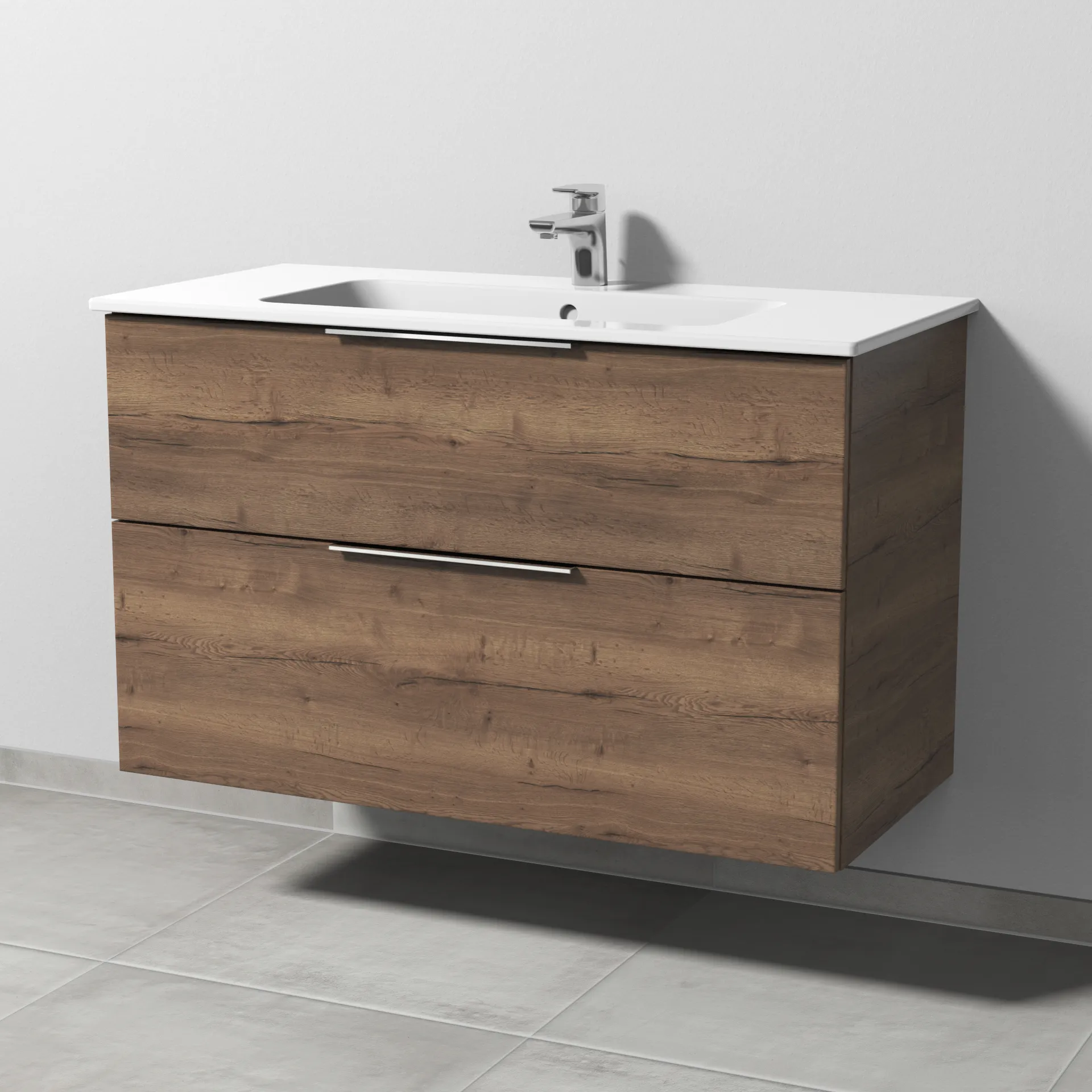 Sanipa Waschtischunterschrank „3way“ passend zu Keramik-Waschtische ME by Starck von Duravit 1000 × 613 × 467 mm in Eiche Tabak