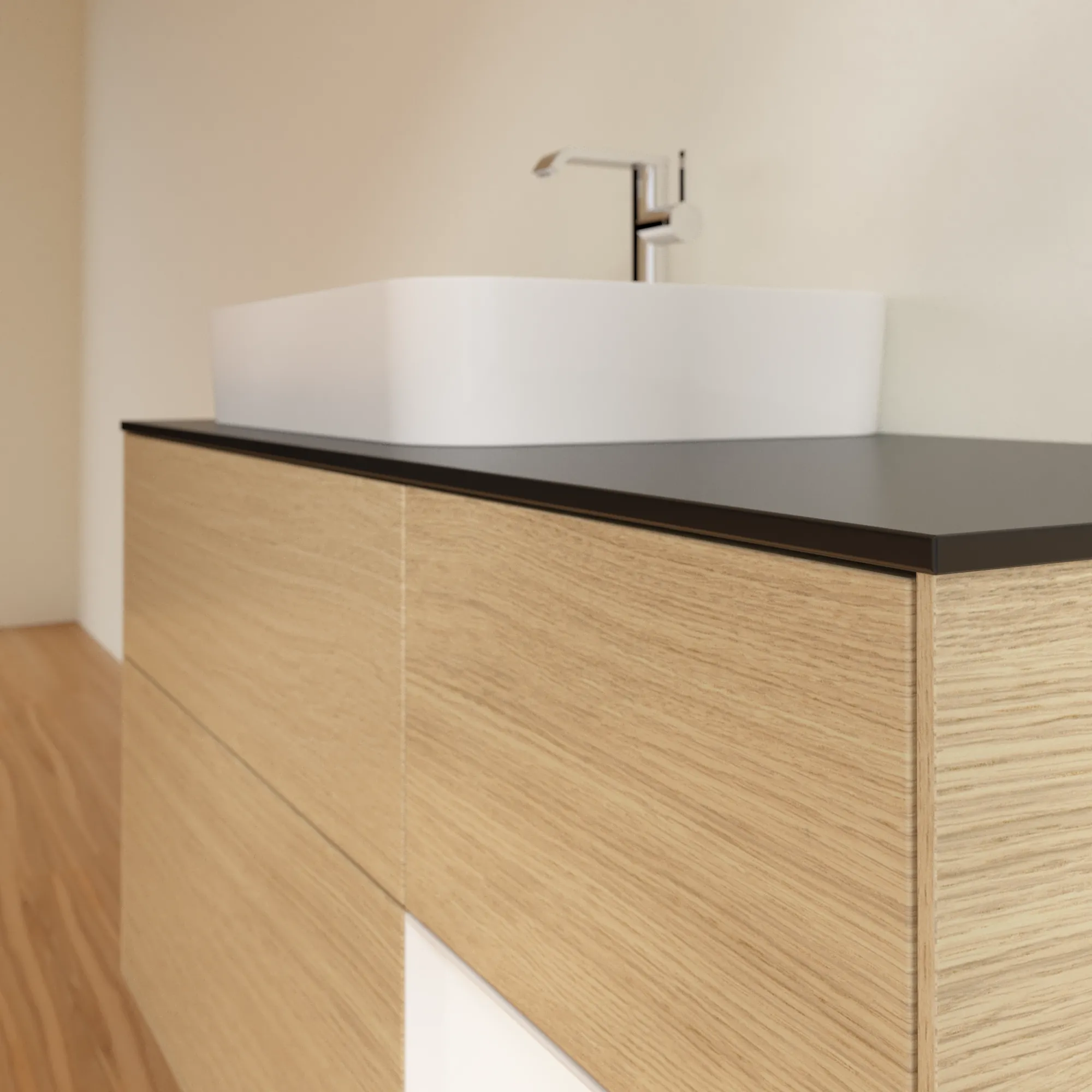 Villeroy & Boch Waschtischunterschrank „Finion“ für Schrankwaschtisch 1200 × 603 × 501 mm Oak Veneer, für Becken links Villeroy & Boch Waschtischunterschrank „Finion“ für Schrankwaschtisch 1200 × 603 × 501 mm Oak Veneer, für Becken links